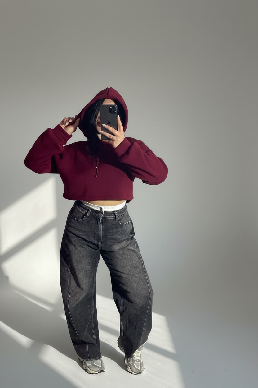 FELPA CROP BASIC CON CAPPUCCIO